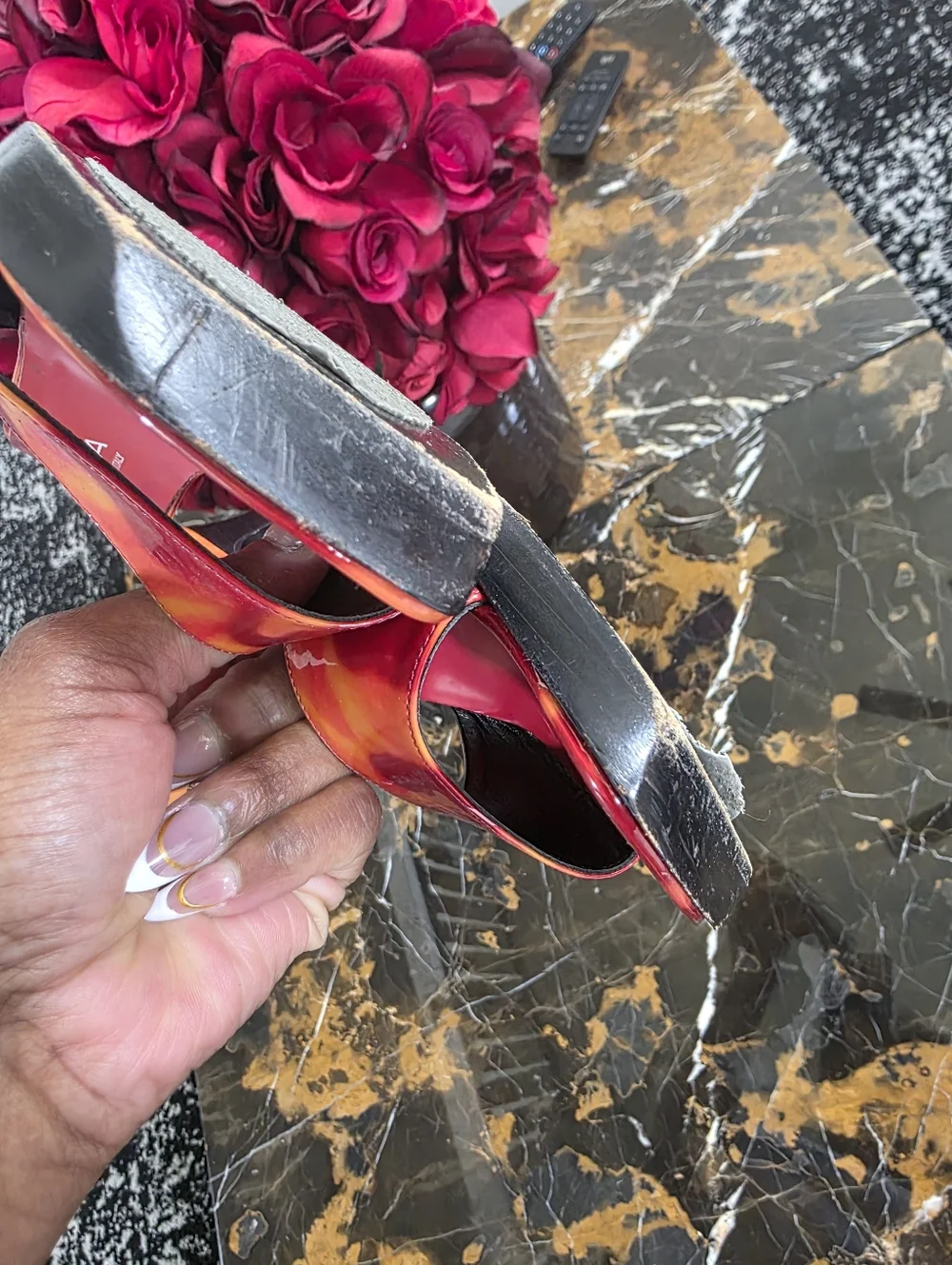 Via Spiga Red and Orange Marbled Women's Mule Sandals 8M Vinyl PVC - Picture 9 of 13